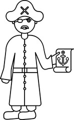 Black Line Art Illustration of Pirate Man Holding Anchor Icon.