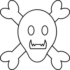Skull with Bone Icon in Black Line Art.