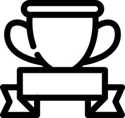 Trophy Cup with Ribbon Icon in Black Line Art.