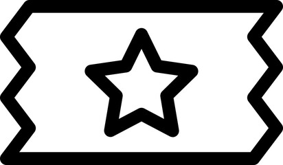 Star on Ticket Icon in Black Line Art.