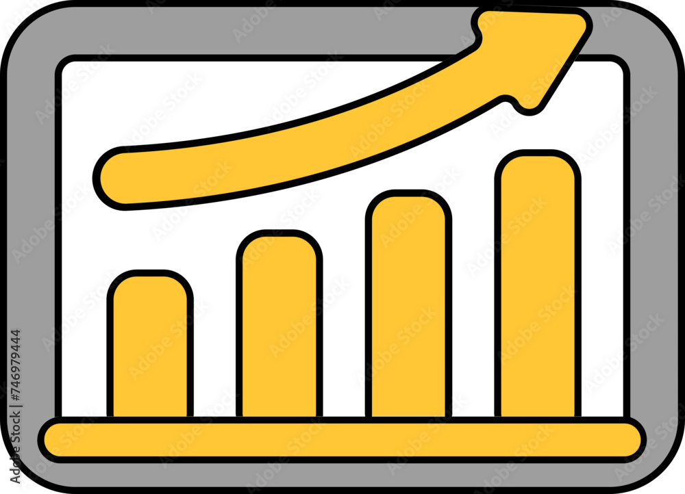 Wall mural Yellow Growing Bar Graph with Arrow in Tablet Screen icon.