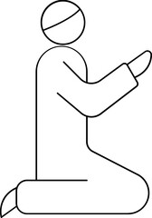 Line Art Illustration of Muslim Man Praying in Sitting Pose.