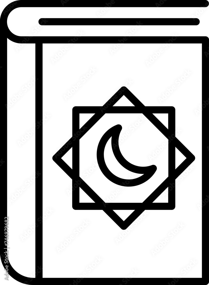 Poster quran book icon in black line art.