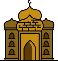 Illustration of Mosque icon in brown color.