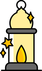 Illuminated arabic lantern icon in yellow color.