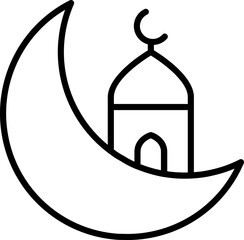 Crescent Moon with Mosque icon in black line art.