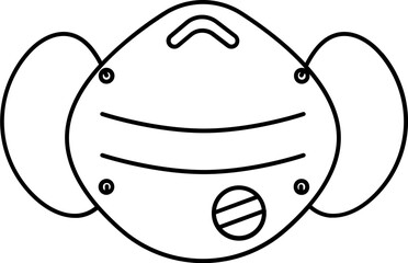 Respirator Face Mask Icon or Symbol in Black Line Art.