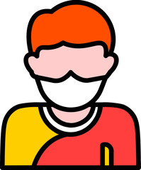 Cartoon Man Covering Safety Mask icon in Flat Style.