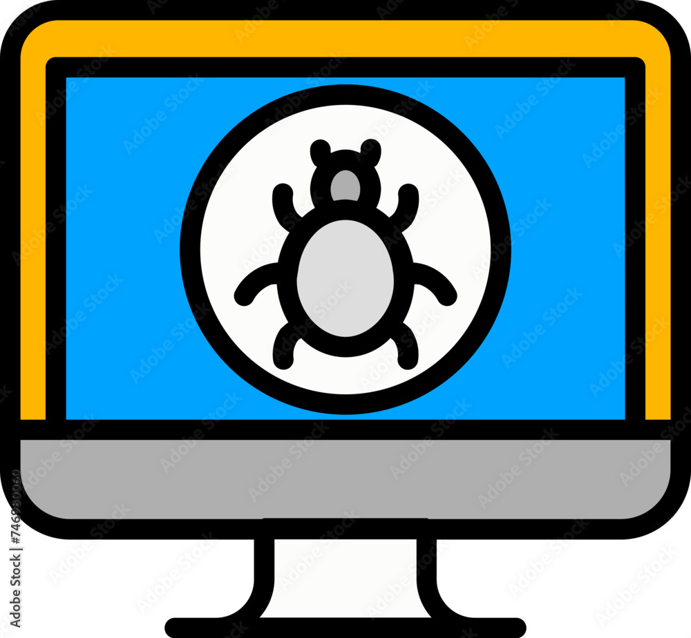 Poster flat style virus in computer colorful icon.