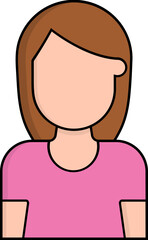 Faceless cartoon woman character icon or symbol.