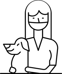 Woman Wear Mask With Dog Icon In Black Line Art.