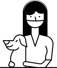 Woman Wear Mask With Dog Icon In Black And White Color.