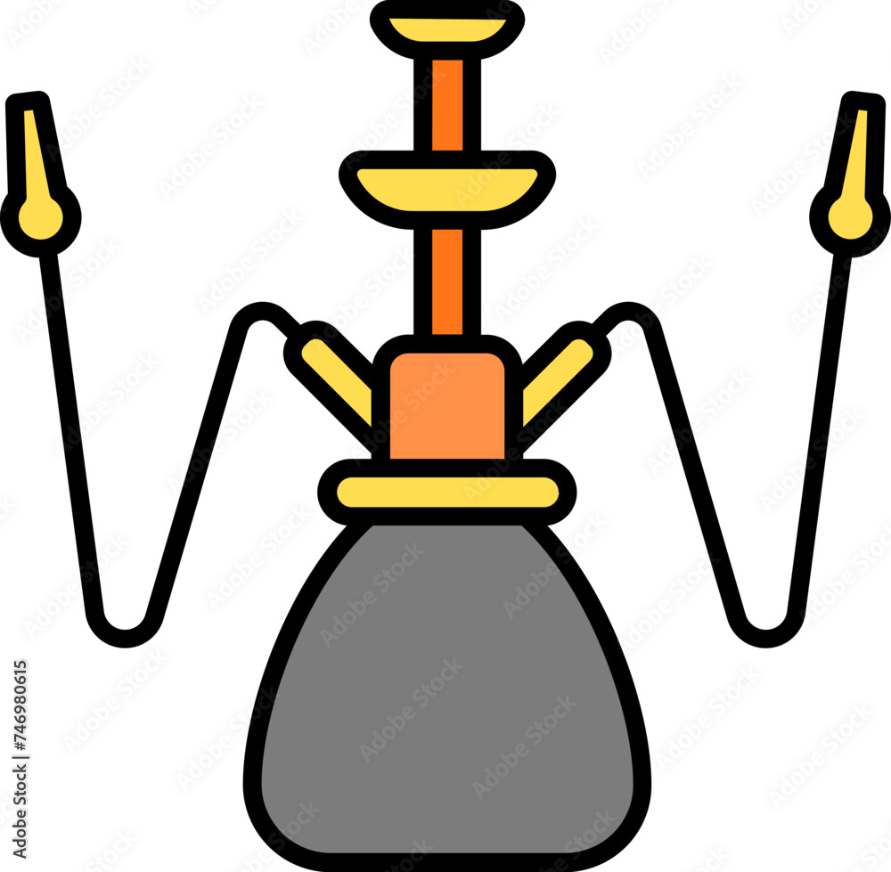 Wall mural hookah icon in yellow and gray color.