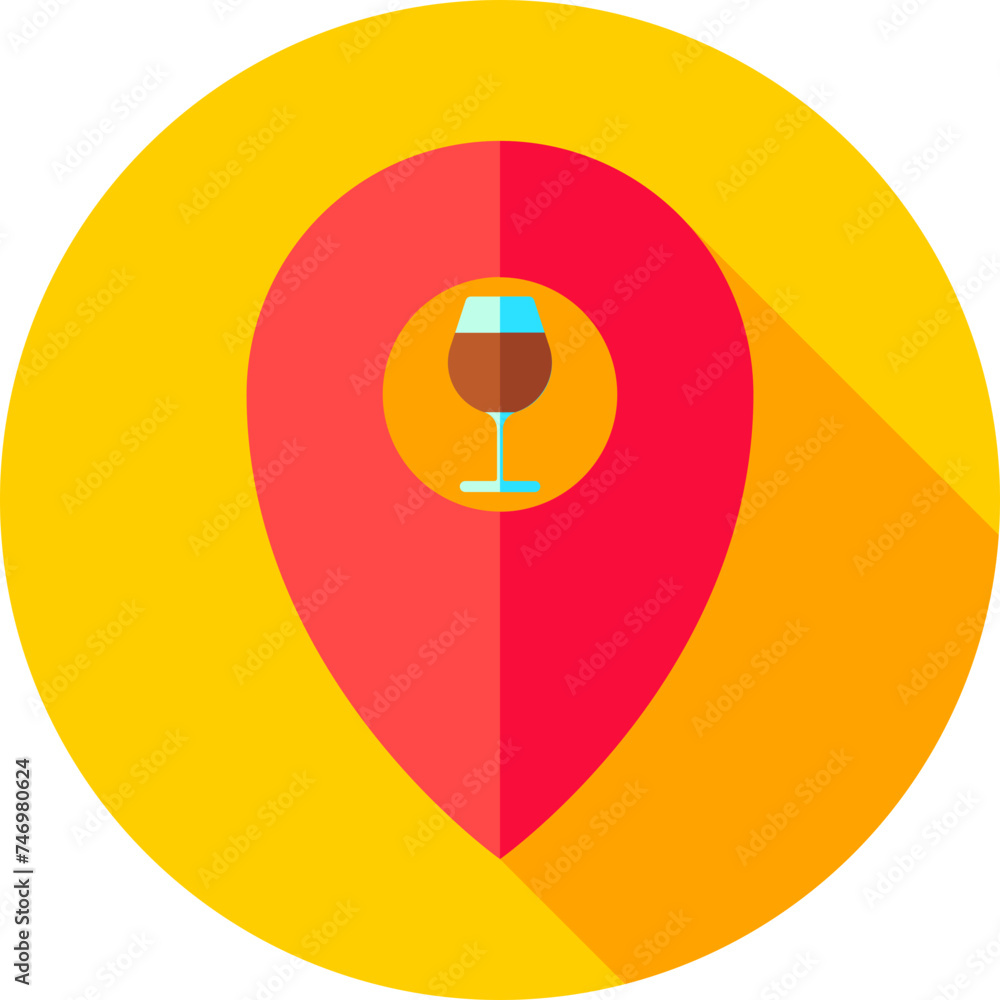 Sticker Red Drink bar location point icon on yellow background.