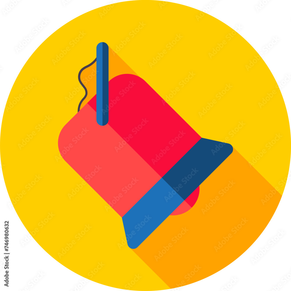 Poster red and blue spotlight icon on yellow background.