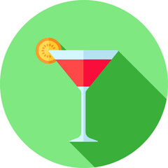Drink glass with lemon slice icon in flat style.
