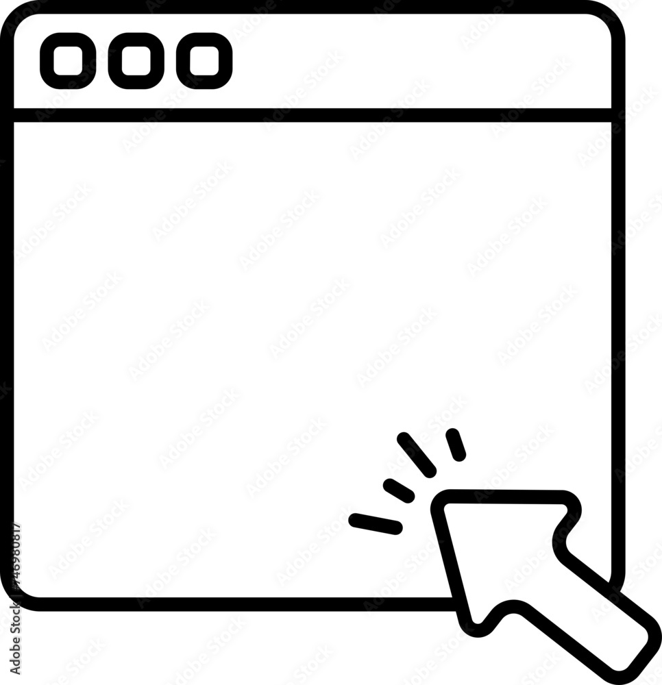 Poster illustration of cursor arrow on web page thin line icon.