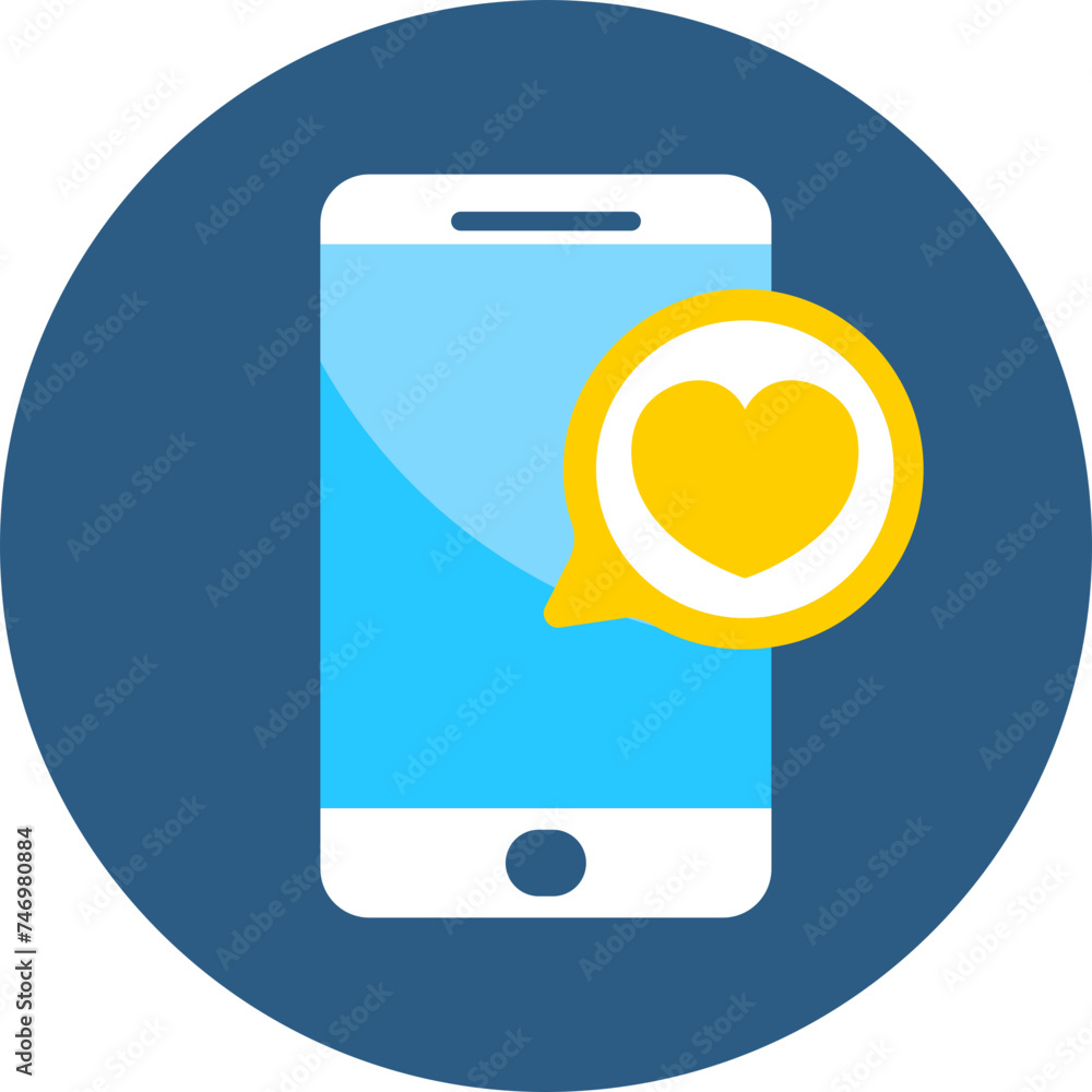 Poster flat style heart shape message in smartphone screen icon or symbol.