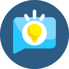 Light bulb on speech bubble icon in blue and yellow color.
