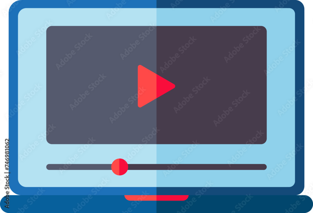 Canvas Prints video play button on laptop screen icon in blue and red color.