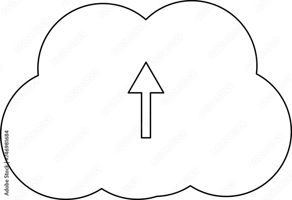 Poster uploading cloud data icon in thin line art.