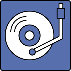Turntable Or Vinyl Recorder Icon In Blue And White Color.