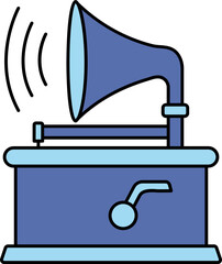 Vector Illustration Of Gramophone In Blue Color.