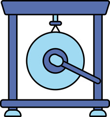 Vector Illustration Of Gong Instrument In Blue Color.