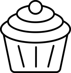 Cupcake or Muffin Icon in Black Line Art.