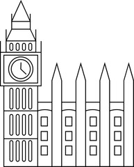 Black Line Art Illustration of Big Ben Icon.