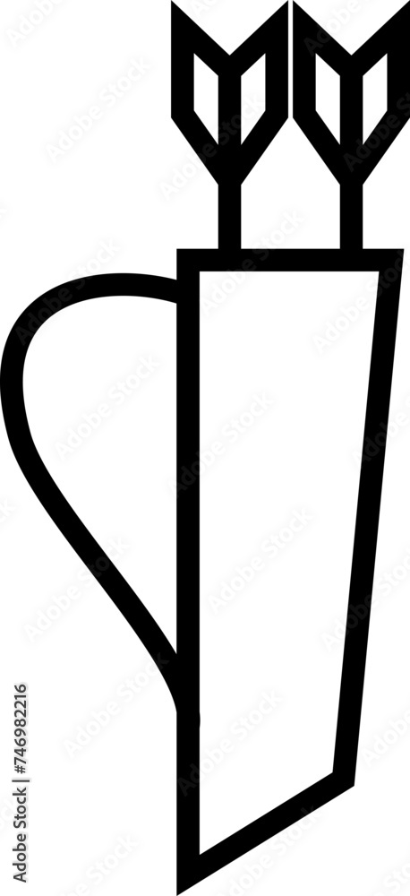 Poster flat style quiver with arrow icon in line art.