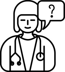 Line art illustration of Doctor Asking Question icon.