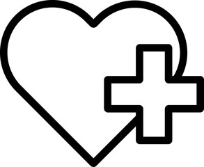 Black line art illustration of Medical heart icon.