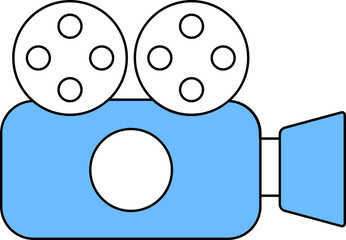 Flat Style Video Camera Icon In Blue And White Color.