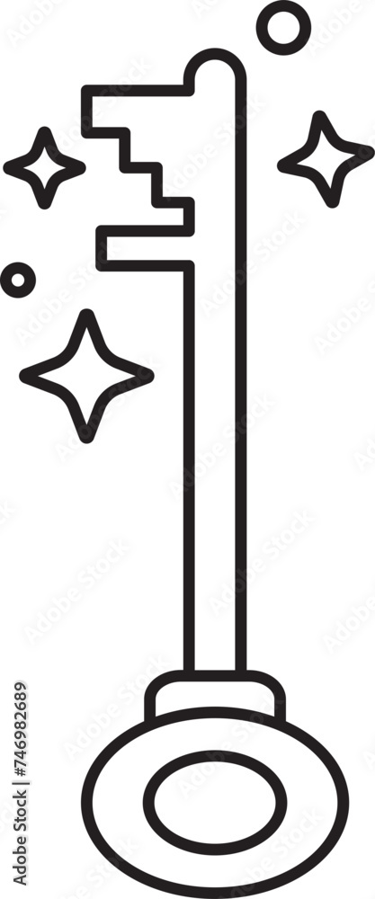 Poster magic key icon in black outline.