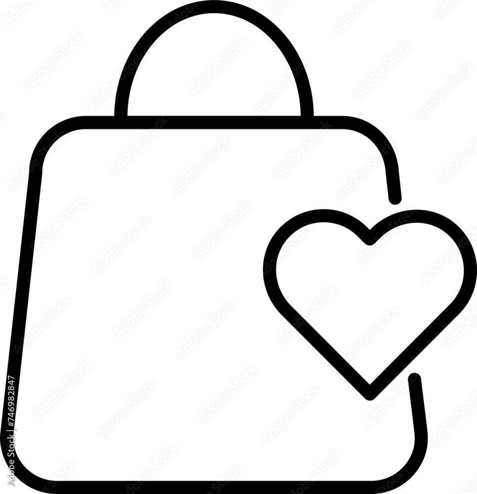 Wall mural flat style heart symbol on carry bag icon in line art.