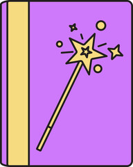 Magical Book Icon In Purple And Yellow Color.