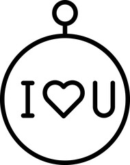 I Love You message in locket or pendant icon in black line art.