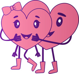 Cute Heart Couples Hugging Each Other In Pink And Purple Color.