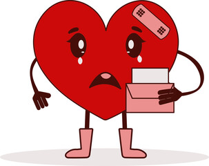 Crying Heart Character With Letter Icon In Red And Brown Color.