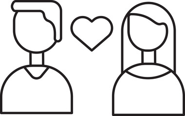 Loving Couple Character Icon In Black Outline.