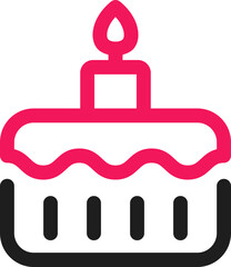 Line Art Cake Icon in Black and Pink Color.