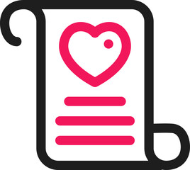 Scroll Love Letter Line Icon in Black and Pink Color.