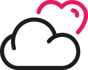 Line Art Clouds Icon in Black and Pink Color. 