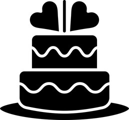 Flat style Heart Decorate Cake icon in b&w color.