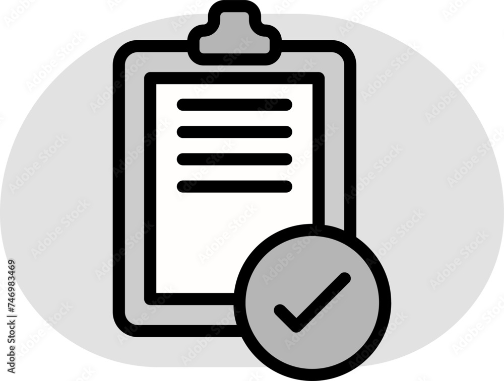 Poster check document paper on clipboard icon in gray and white color.