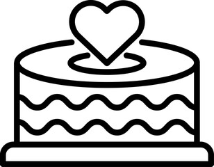 Heart symbol on cake icon in thin line art.