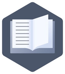 Illustration Of Open Book Icon On Blue Hexagonal Shape.