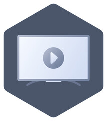 Video Player In Monitor Icon Isolated On Blue Background.