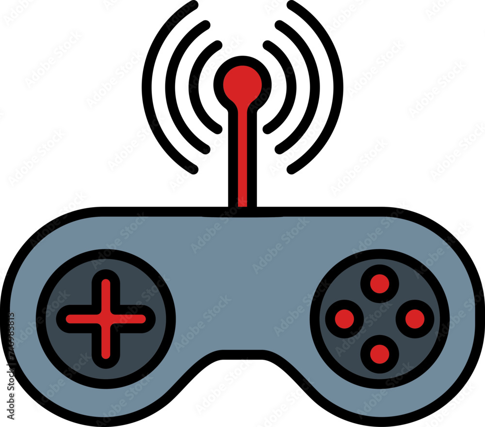 Poster wifi joystick or gamepad icon in gray and red color.
